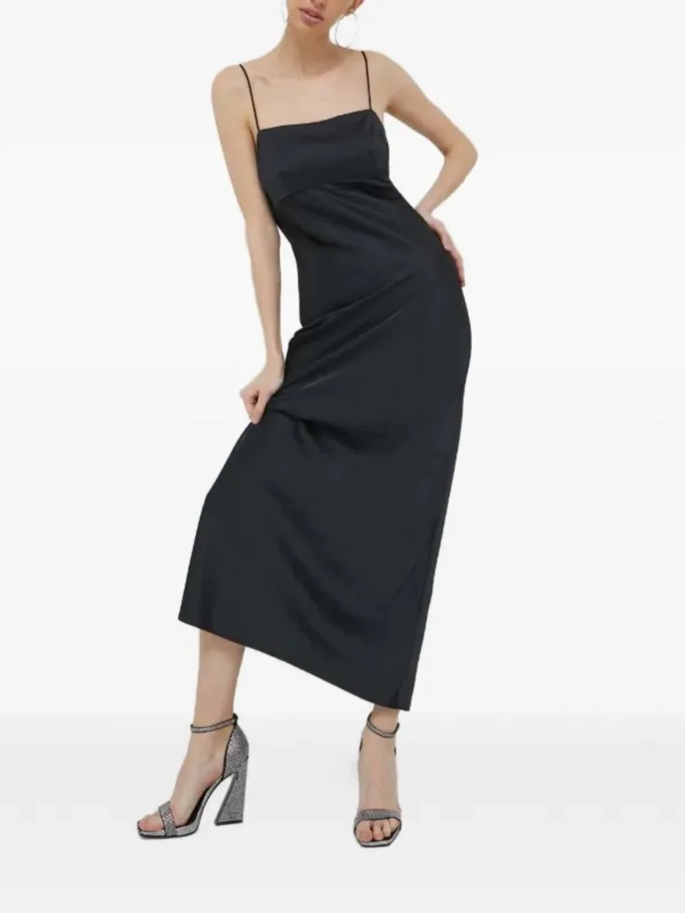 Abercrombie & Fitch Black Satin Slip Maxi Dress with Open Back